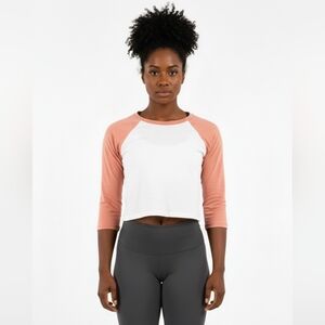 Ever Hottie Women's White and Muted Pink Raglan Sleeve Crop Top NWOT